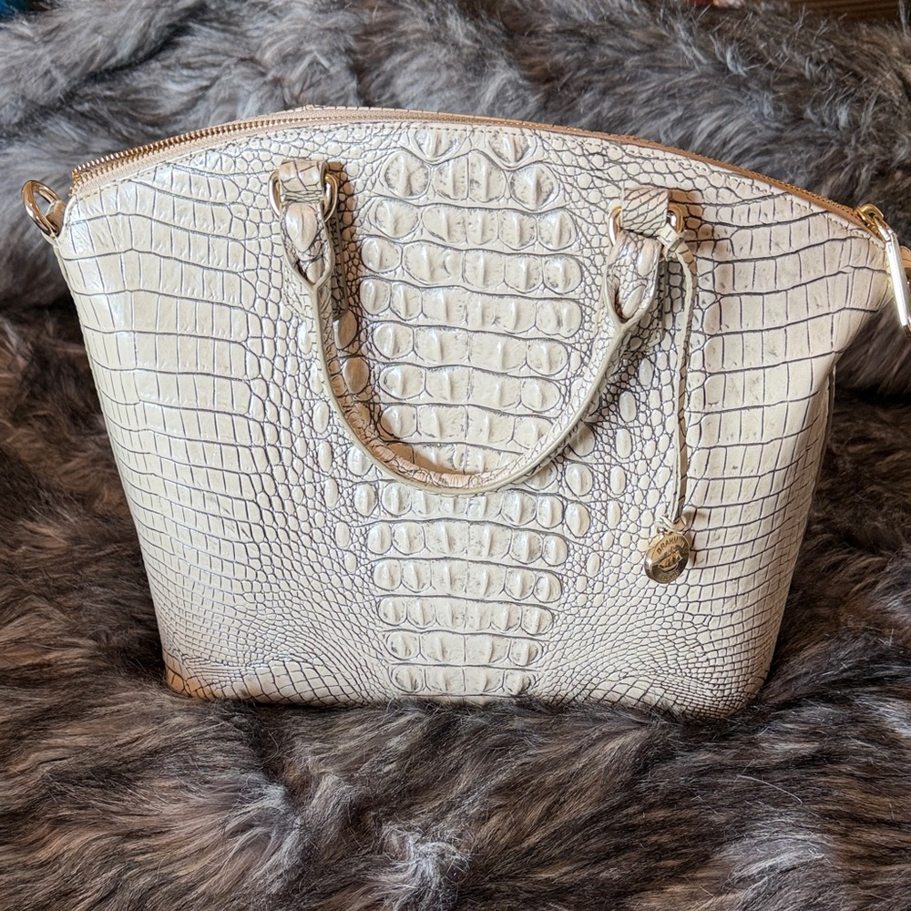 Brahmin Cream Crocodile-Embossed Tote